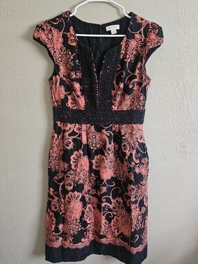 Monsoon Women's Black & Coral/Pink 100% Cotton Dress V-Neck Size 8
